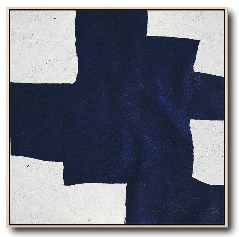 Buy Large Canvas Art Online - Hand Painted Navy Minimalist Painting On Canvas,Big Painting #J7J7